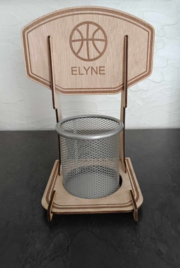 Pot à crayons en bois personnalisable panier de BASKET – Image 3