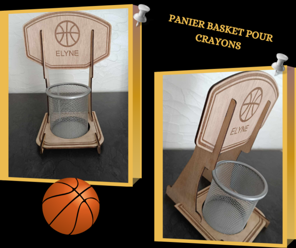 Pot à crayons en bois personnalisable panier de BASKET