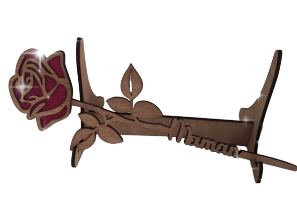 Rose en bois  avec socle décoratif Personnalisé