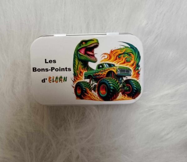 Boîte à Bons-Points Dinosaure Monster Truck- Prénom Personnalisé