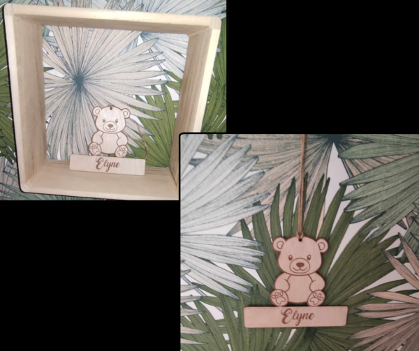 Plaque de Porte Ourson en bois - Prénom Personnalisable