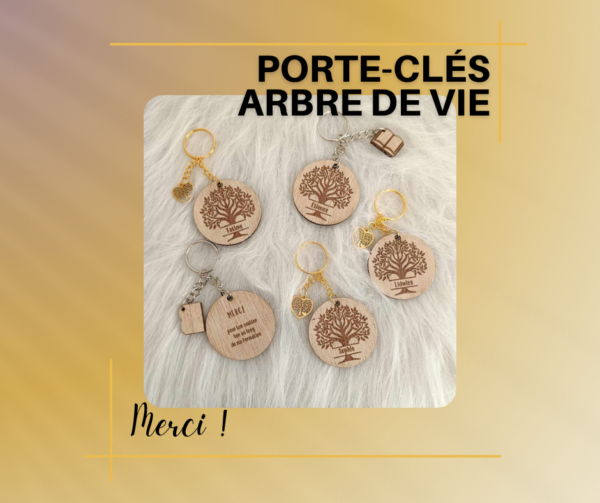 Porte-Clé en Bois Arbre de Vie -Prénom personnalisé