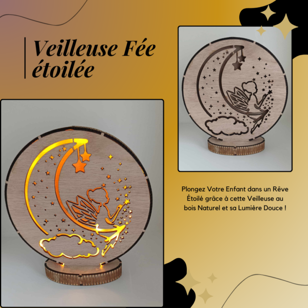 Veilleuse Enfant Fée Étoilée personnalisée - Décoration Unique pour Chambre | Lampe en Bois